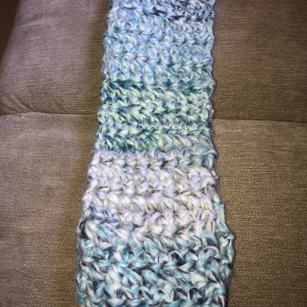 Blue finger crochet scarf